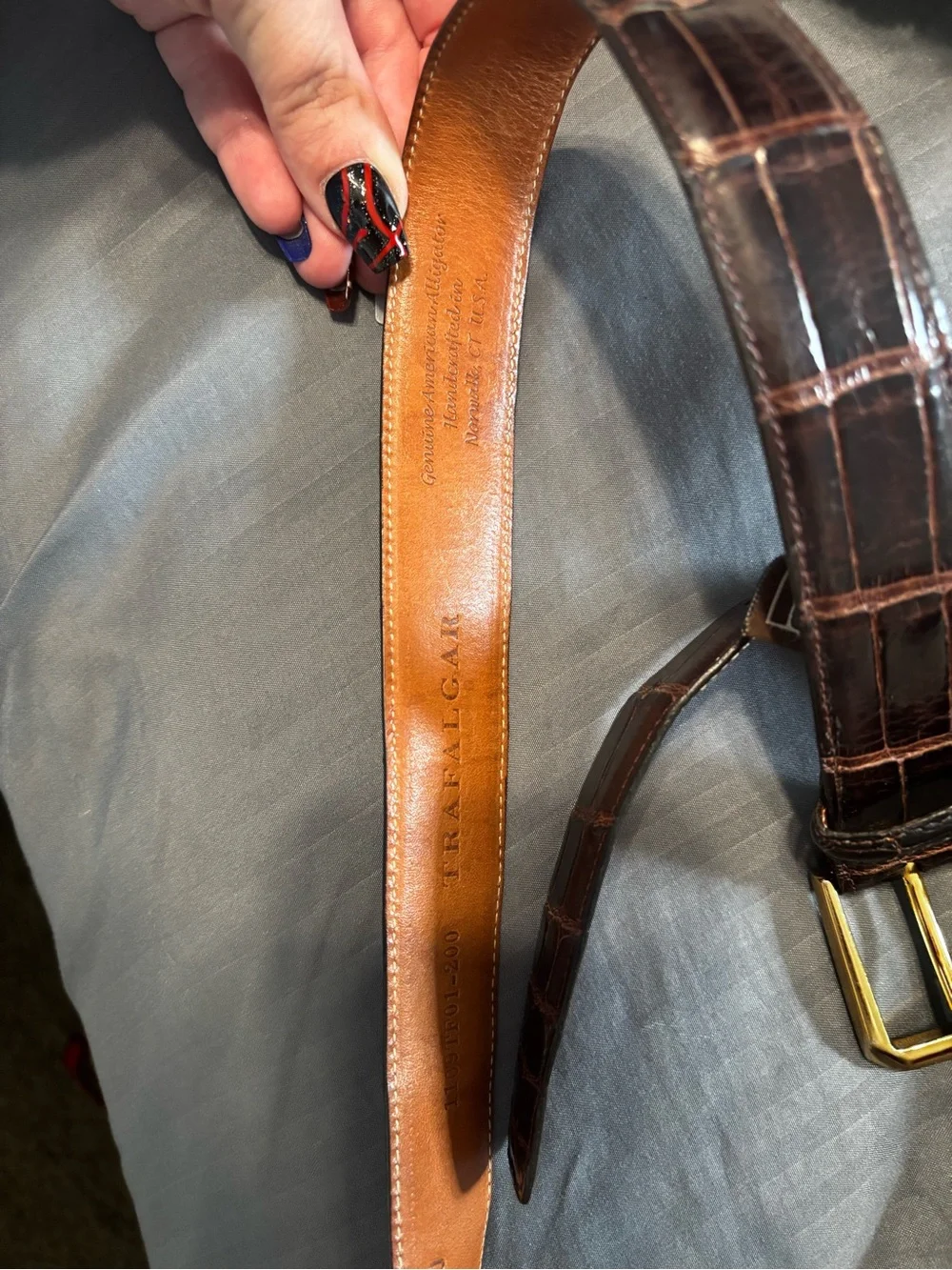 Trafalgar Two-Tone Genuine Alligator/Leather Belt with Gold Buckle